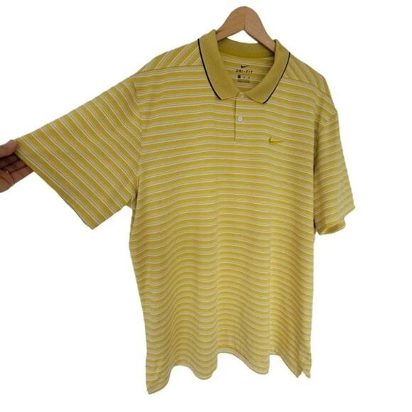 Nike Dri Fit Striped Polo Shirt Yellow White Men Size 2XL Golf Activewear - Picture 4 of 14